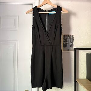SUGAR STITCH CLOTHING black knit scallop surplice sleeveless romper